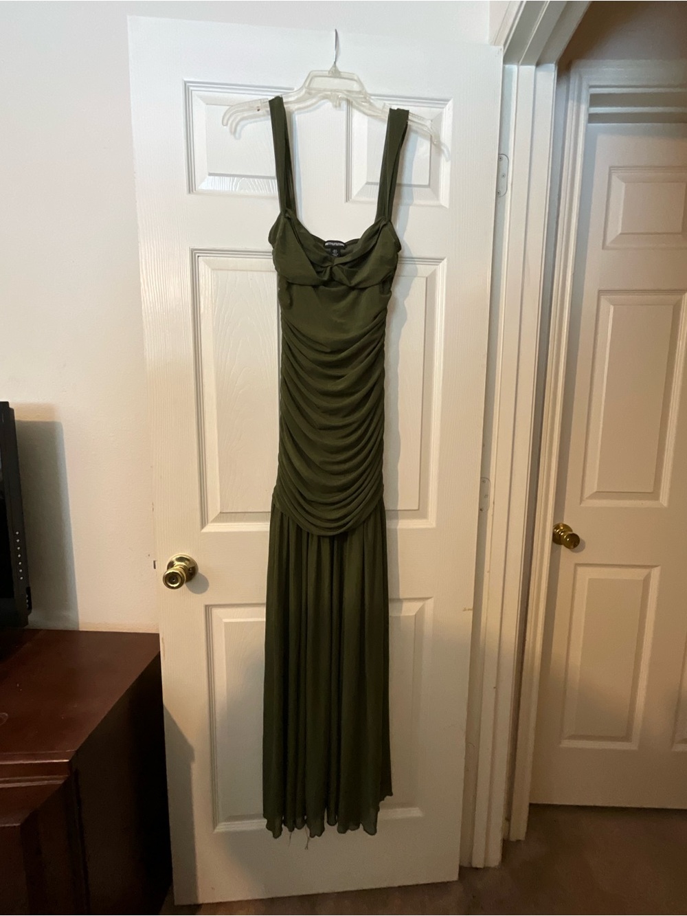Pretty Little Thing Olive Green Ruched Maxi Dress
